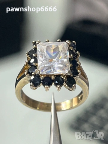 Сребърен пръстен с позлата проба 925 тегло 6.86 гр. и CZ, снимка 12 - Пръстени - 53188906