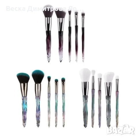 Сет от 5 броя четки за грим с диамантени дръжки HZS52, снимка 6 - Козметика за лице - 47716434