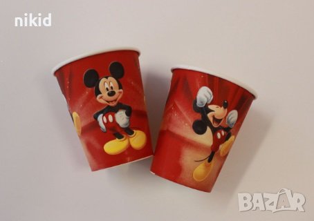 Мики Маус червен фон 10 бр картонени чаши парти рожден ден, снимка 2 - Чаши - 31644986