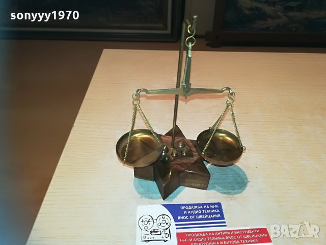 везни-18х14х10см-ретро колекция-дърво мед/месинг, снимка 3 - Колекции - 29850593