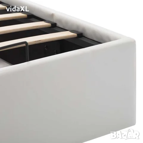 vidaXL Легло с повдигащ механизъм, бяло, изкуствена кожа, 140x200 cм, снимка 8 - Спални и легла - 56146561
