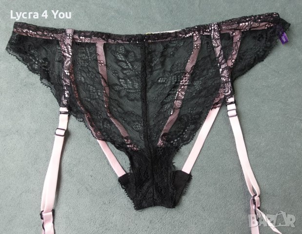 L черни дантелени бразилиани с изрязана задна част и жартиери, снимка 4 - Бельо - 40407282