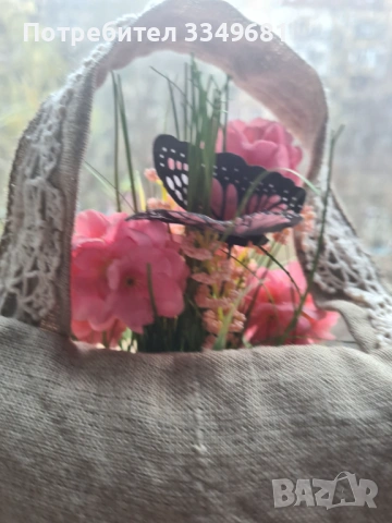 Ленена чанта (плик) с ръчна бродерия и дантели , снимка 3 - Чанти - 54174710