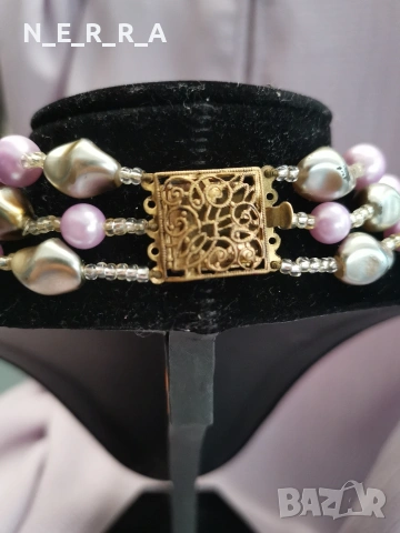 Тририреден ретро гердан, снимка 4 - Колиета, медальони, синджири - 54088135