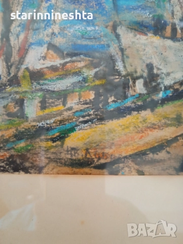 СОЗОПОЛ ПРИСТАНА 1967 год. стара картина художник Цветан Добрев старинна картина , снимка 2 - Антикварни и старинни предмети - 51709152