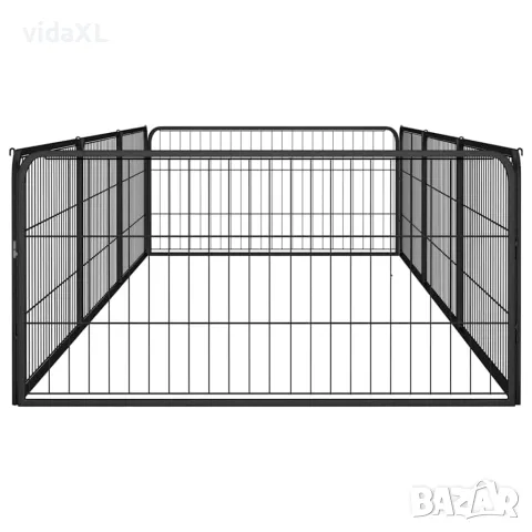 vidaXL Заграждение за куче черно 8 панела 100x50 см прахово боядисано, снимка 3 - За кучета - 56146630