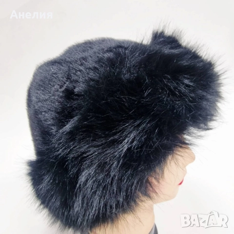 Дамска пухкава зимна шапка от изкуствен косъм, снимка 6 - Шапки - 52695195