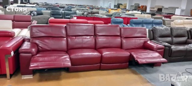 Голям червен кожен диван с електрически релакс механизъм "Laurence", снимка 2 - Дивани и мека мебел - 40282832