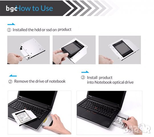 Адаптер за Втори Диск HDD/SSD Лаптоп за Hp Elitebook 8440w 8530w 8540w 8730w 8740w Работна станция, снимка 8 - Части за лаптопи - 30557609