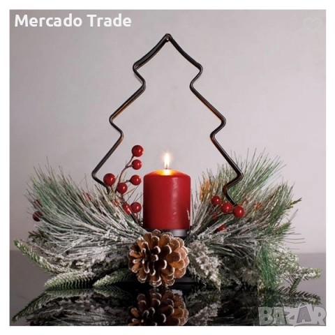 Коледен венец с поставка за свещ Mercado Trade, Метал, Елха