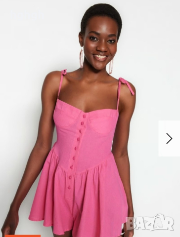  Нов Ленен дамски гащеризон Trendyol