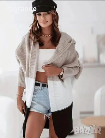 Жилетка райе с качулка свободен модел с паднало рамо, снимка 2 - Жилетки - 51874290