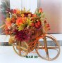 Есенна аранжировка в колело от бамбук, снимка 1 - Изкуствени цветя - 42118720