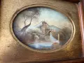 Старинна италианска миниатюра – пейзаж, маслени бои в дървена рамка, снимка 2