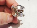 стар мъжки сребърен пръстен, рокерски пръстен солиден с череп сребро, снимка 5
