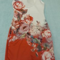 Луксозна рокля- бяла във високата част и червена в долната част с принт от рози диагонална граница, снимка 12 - Рокли - 37259269