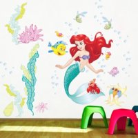 Малката русалка Ариел морско дъно стикер за стена и мебел детска стая или баня самозалепващ, снимка 1 - Други - 32193395