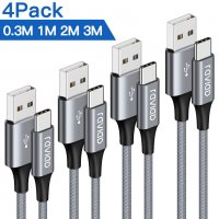 4 броя USB TYPE C кабели - 0.5м+1м+2м+3м найлонова оплетка, Data и бързо зареждане, снимка 1 - USB кабели - 33718077