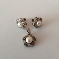 Сребърени обеци с перли и цирконий - 925 сребро , снимка 2 - Обеци - 30427012