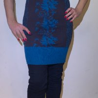 Туника еластична плетена кафяво и синьо, снимка 1 - Туники - 31321819