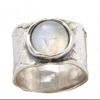Голям сребърен пръстен с лунен камък , снимка 2 - Пръстени - 37867763