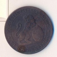 Испания пет сантима 1870 година, снимка 1 - Нумизматика и бонистика - 34237578