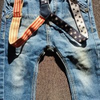 Дънки с тиранти Denim размер 12 месеца, снимка 1 - Бебешки дънки - 38490867