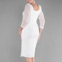 Бяла официална рокля - миди, снимка 2 - Рокли - 44438828