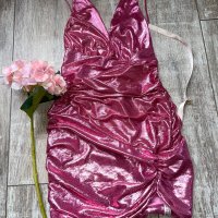 Нова клубна рокля с етикета House London  метален металически ефект в златисто лилав цвят бляскава , снимка 10 - Рокли - 34069568