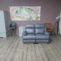 Сиво-лилав кожен диван двойка с ръчен релаксиращ механизъм, снимка 3 - Дивани и мека мебел - 44701782