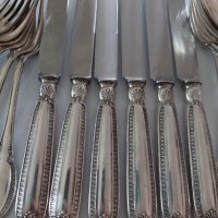 Сребърен(800) проба комплект за хранене за шест човека/лъжици вилици ножове/, снимка 5 - Прибори за хранене, готвене и сервиране - 38656352