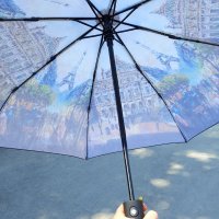 1536 Сгъваем автоматичен чадър за дъжд стил Париж 97см диаметър, снимка 12 - Други - 29240899