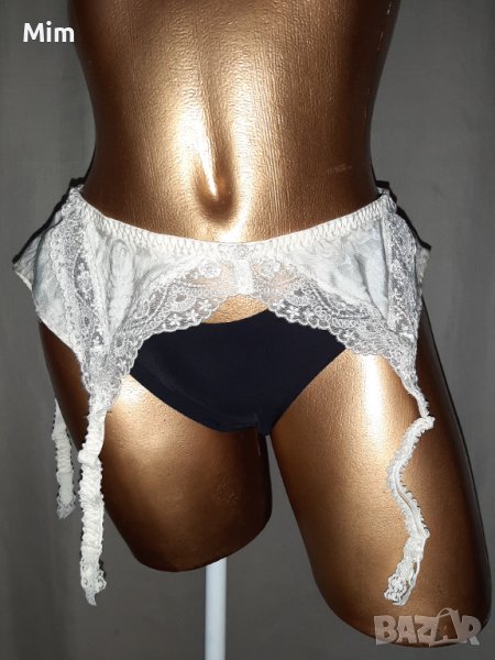 L Бял копринен колан с жартиери , снимка 1