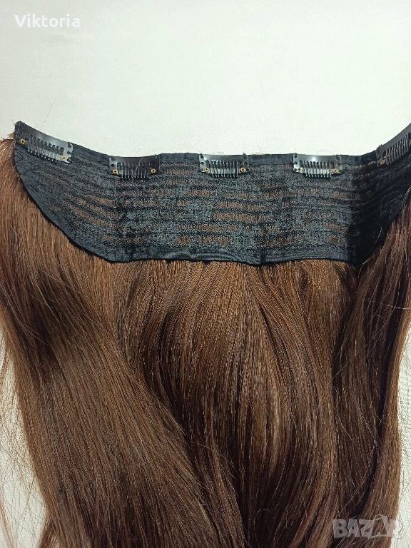 Естествена европейска коса 55см.100гр.с клипси , снимка 1