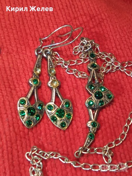 ПОСРЕБРЕНО НЕЖНО КОЛИЕ и ОБЕЦИ със ЗЕЛЕНИ КАМЪНИ ОЛИВИН 21665, снимка 1