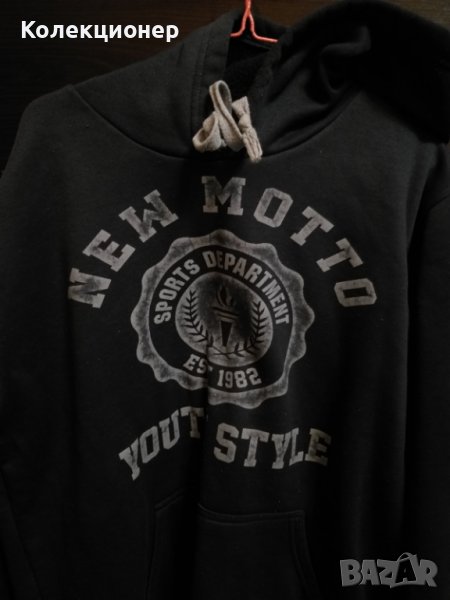 Дебел суитчър с качулка и щампа New Motto, снимка 1