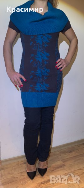 Туника еластична плетена кафяво и синьо, снимка 1