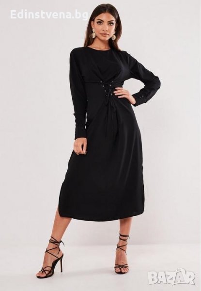 Черна рокля с връзки-корсет, снимка 1