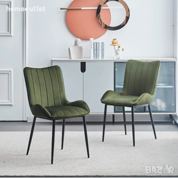 Трапезни столове с кадифена дамаска, к-т от 2 бр C-U-DC-B0206OGR, снимка 1