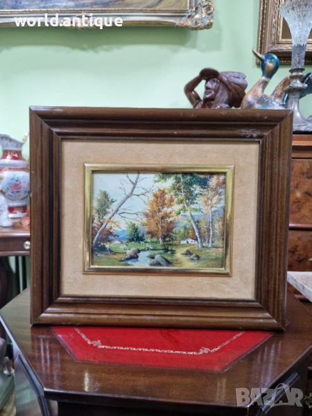 Прекрасна антикварна авторска картина емайл , снимка 1