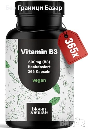 Нови Витамин B3 Ниацинамид 500 mg годишна опаковка 365 капсули, снимка 1