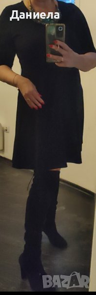 дамски високи ботуши чизми FARMENA, велур и с висок ток в черен цвят, снимка 1