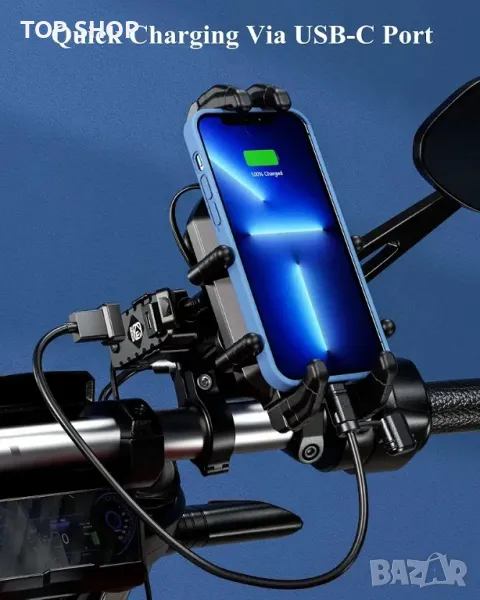 Мотоциклетен държач за мобилен телефон BRCOVAN с Qi-15 W безжично зарядно устройство, снимка 1