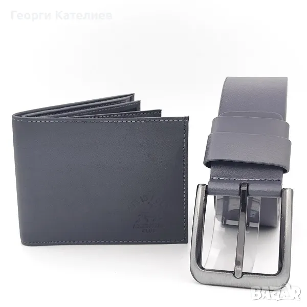 Комплект колан и портмоне за мъж от сива естествена кожа Код на продукта:M-0033, снимка 1