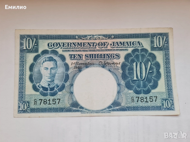 RARE. JAMAICA 🇯🇲 10 SHILLINGS 1940 XF+++, снимка 1