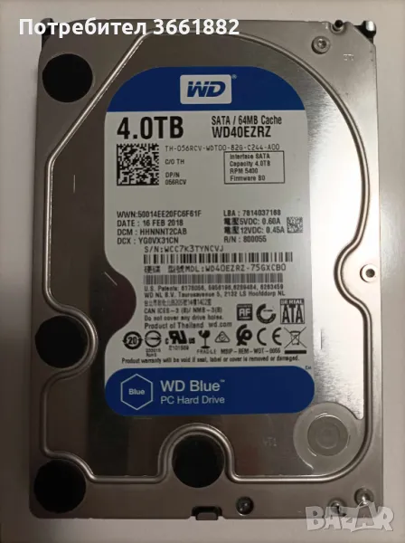 Хард диск Western Digital 4TB HDD WD Blue, снимка 1