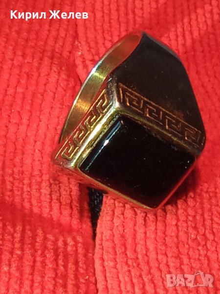 ПОСРЕБРЕН СТАР СТОМАНЕН ВЕРСАЧЕ СТИЛ ПРЪСТЕН с ПОЛИРАН ЧЕРЕН ОНИКС КЛАСИЧЕСКИ АРТ ДЕКО МОДЕЛ 26344, снимка 1