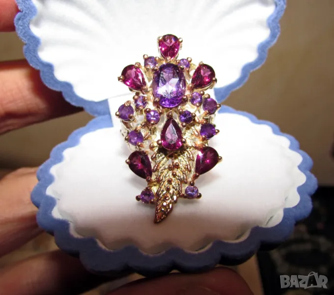 925 сребърен пръстен с аметист с основен камък 8x6, тотално тегло 10.4, снимка 1