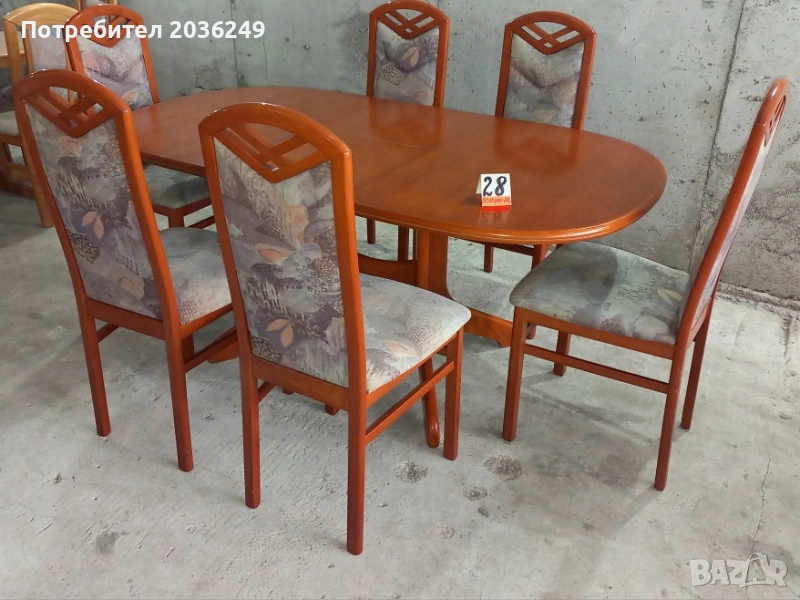 Комплект масивна разтегателна маса с 6 стола, снимка 1