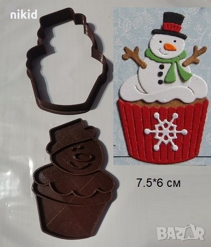 Снежко в кексче снежен човек в мъфин пластмасов резец форма за тесто фондан сладки и др украса, снимка 1